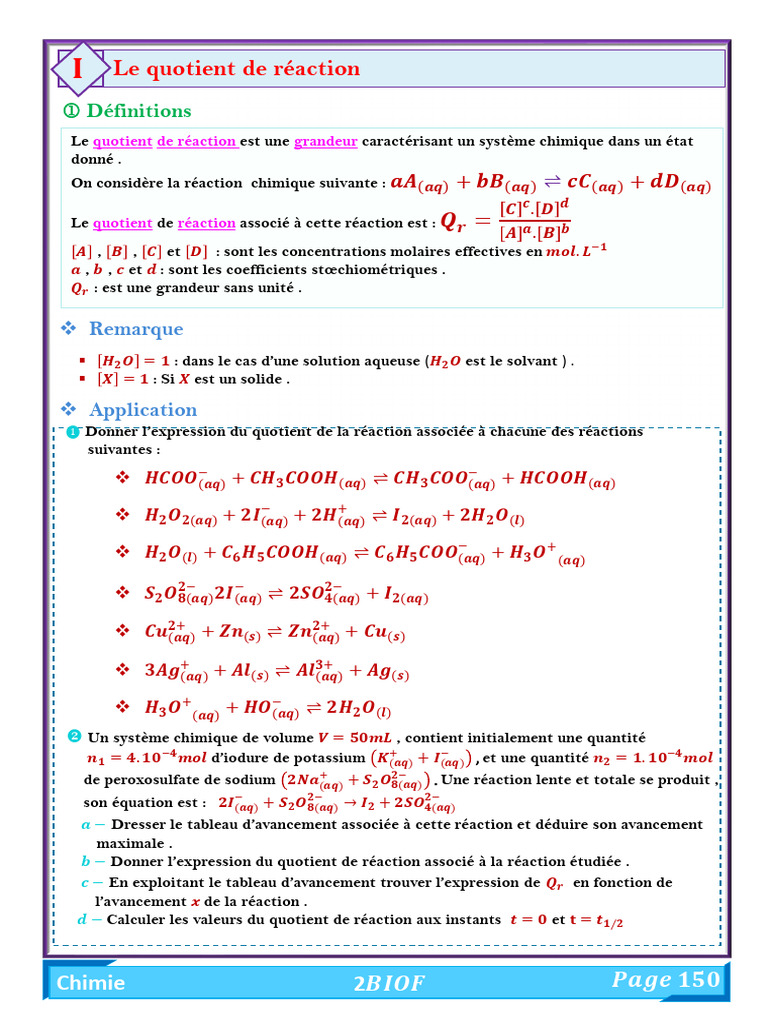 Quotient de réaction en chimie | PDF | Équilibre chimique | Sciences ...