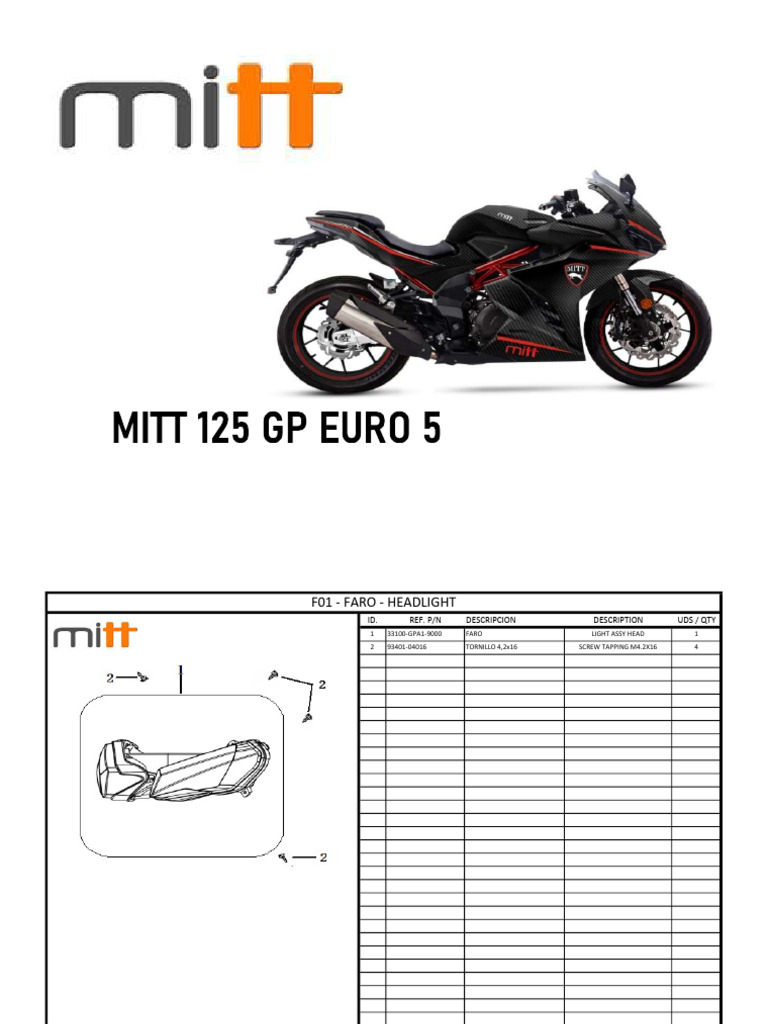 Ficha Técnica Mitt GP1 125 | PDF | Embrague | Vehículos