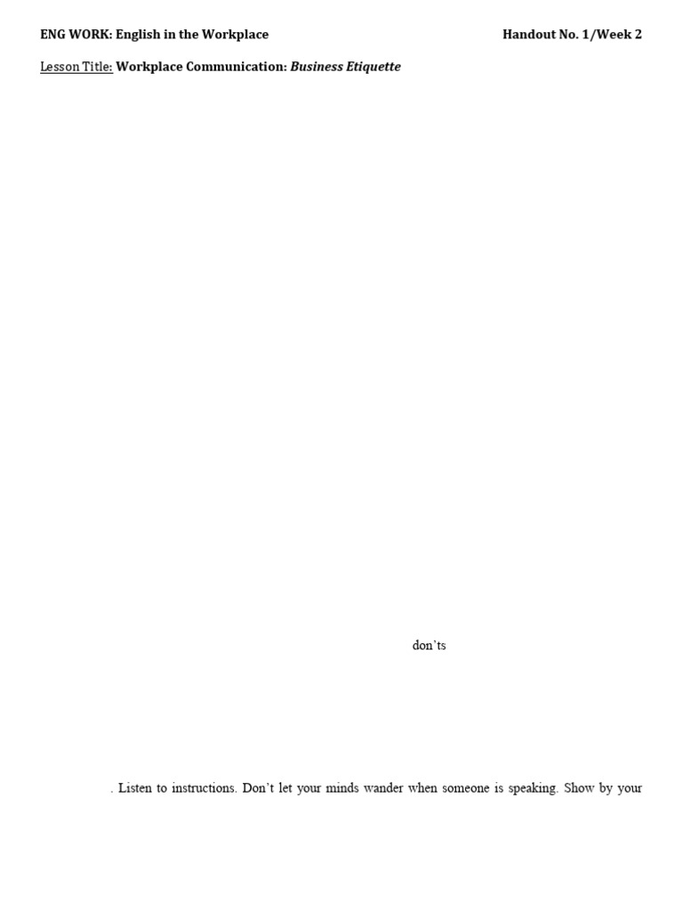 Business Etiquette Pdf Etiquette Communication