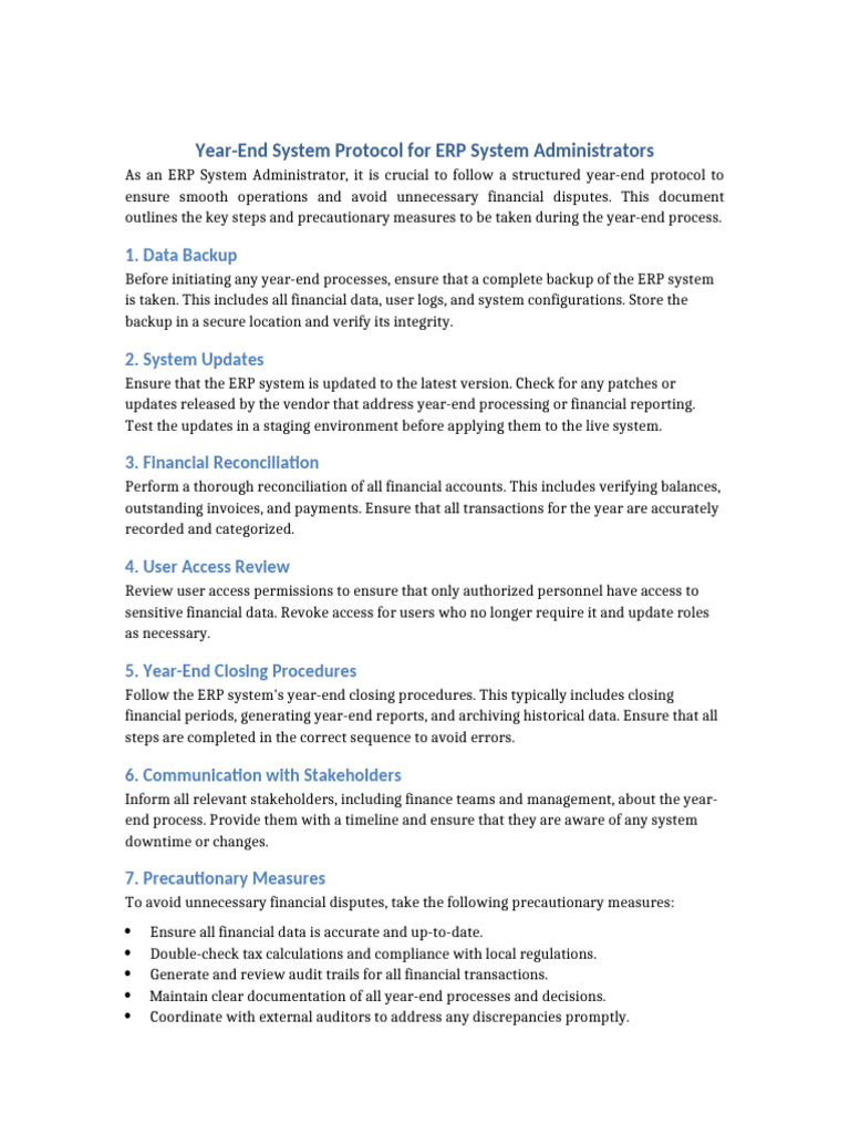Year-End ERP Protocol for Administrators | PDF | Enterprise Resource ...
