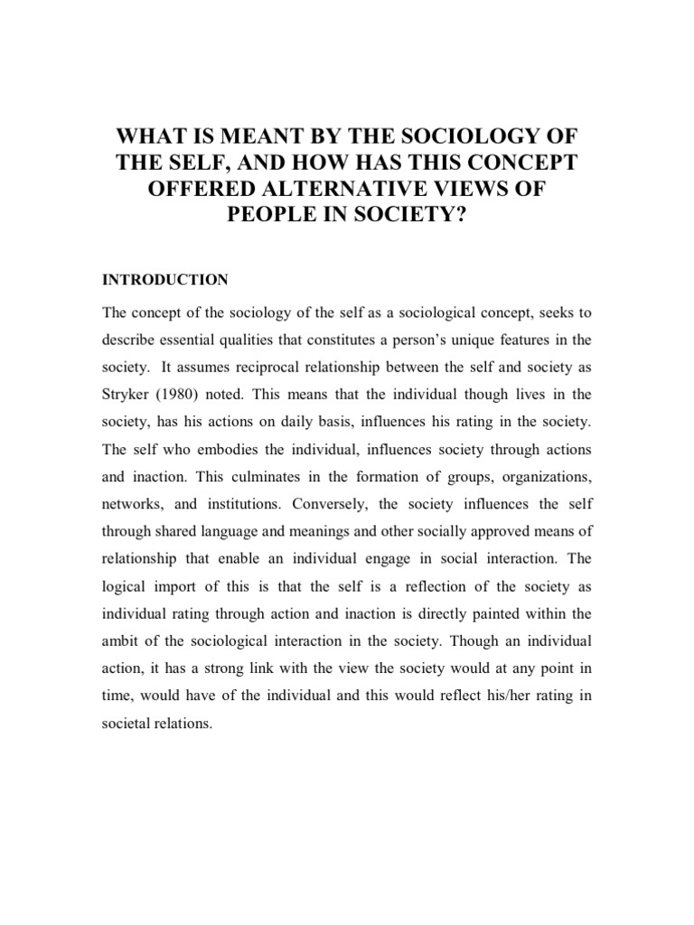 Sociology of Self and Identity Concepts | PDF | Self | Sociology