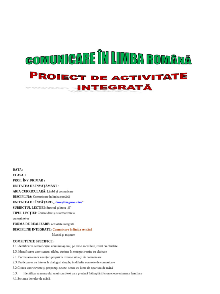 Proiect Didactic Litera S | PDF