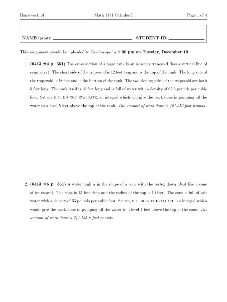Calculus I Homework 14 Assignment | PDF
