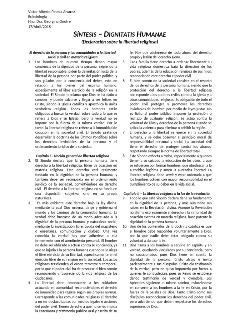 Resumen de Dignitatis Humanae | PDF | Iglesia Católica | Fe