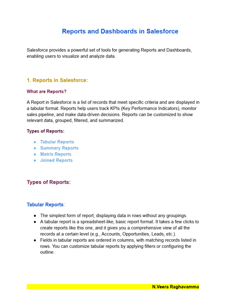 Reports and Dashboards in sfdc | PDF | Data | Data Management