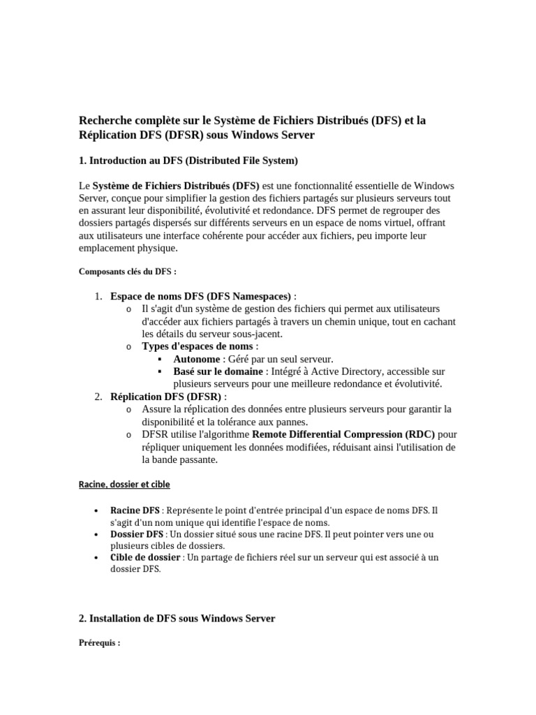 Guide complet sur DFS et DFSR Windows | PDF | Ingénierie informatique ...
