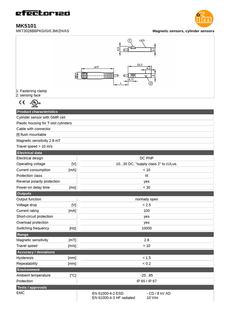 Product Characteristics: Magnetic Sensors, Cylinder Sensors | PDF ...