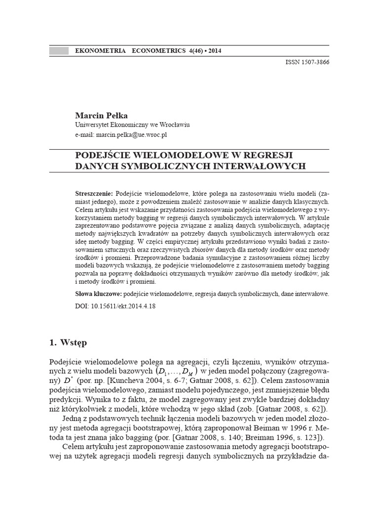 Pelka Podejscie Wielomodelowe W Regresji Danych Symbolicznych | PDF