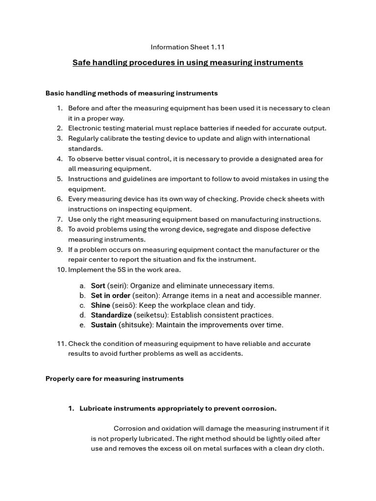 Safe Handling of Measuring Instruments | PDF | Instrumentation | Corrosion