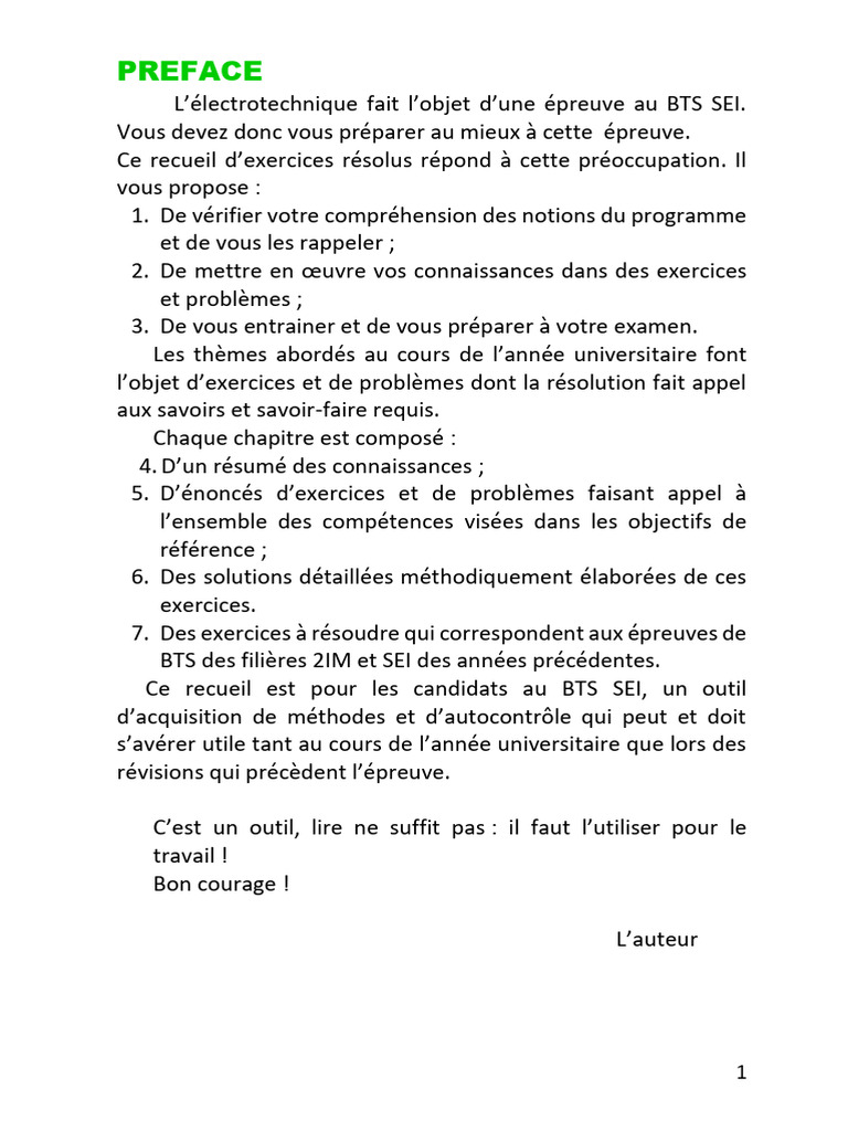 Exercices Résolus Électrotechnique BTS SEI | PDF | Générateur ...