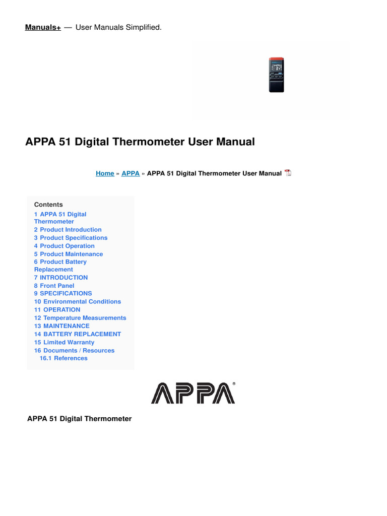APPA 51 Digital Thermometer Manual | PDF | Thermocouple | Thermometer