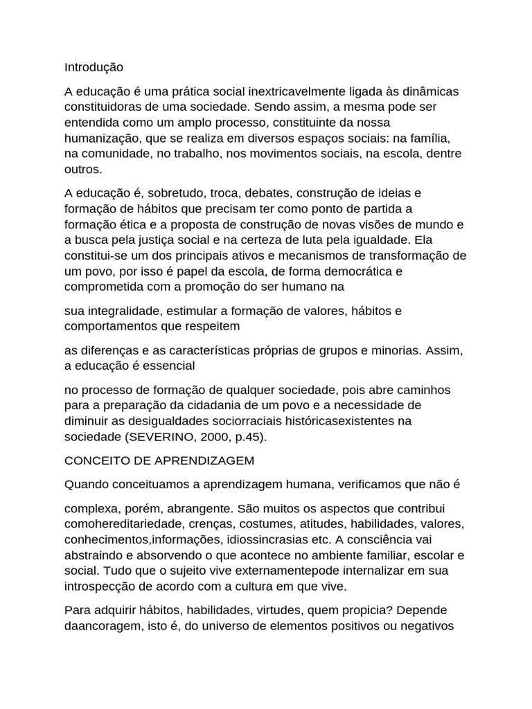 Importância da Educação e Aprendizagem | PDF | Pedagogia | Aprendizado