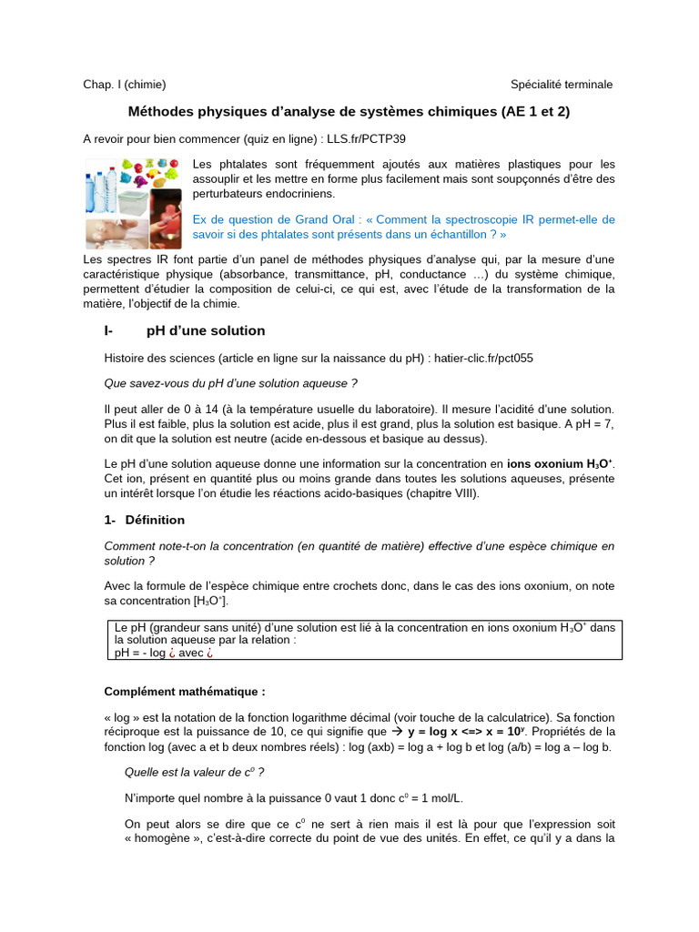 Analyse des phtalates et pH en chimie | PDF | Spectroscopie ultraviolet ...