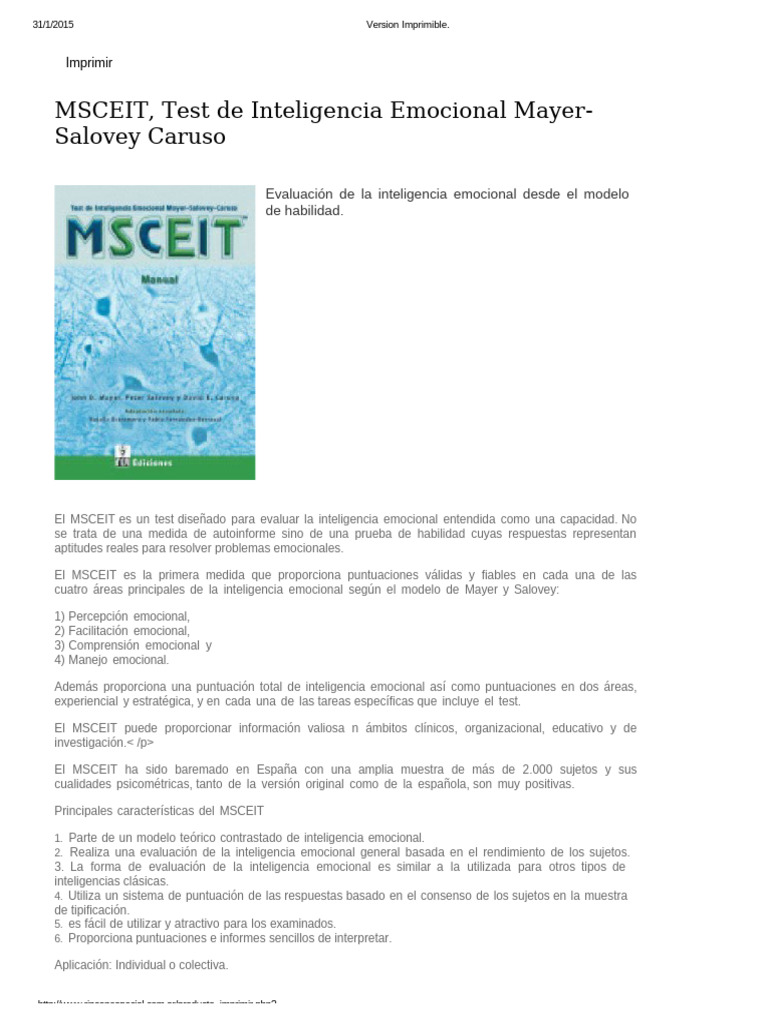Test MSCEIT de Inteligencia Emocional | PDF | Inteligencia ...