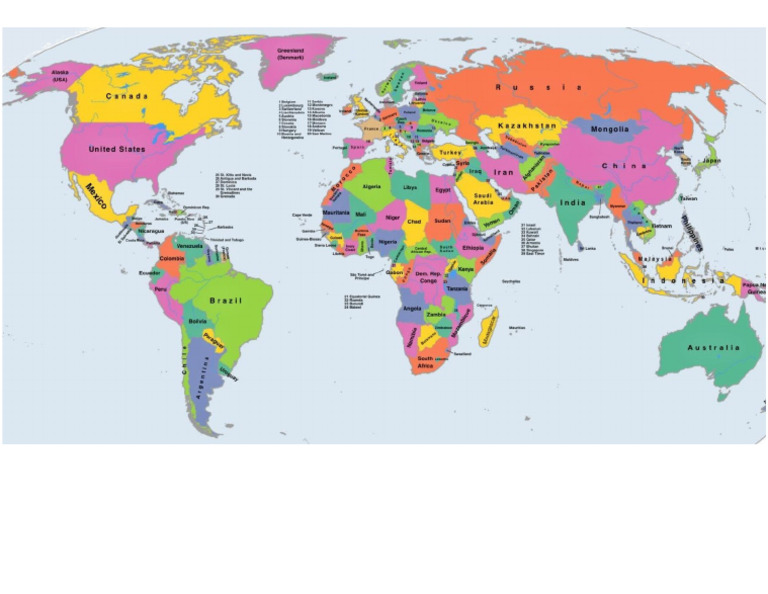 Mapamundi Con Nombres A Color | PDF