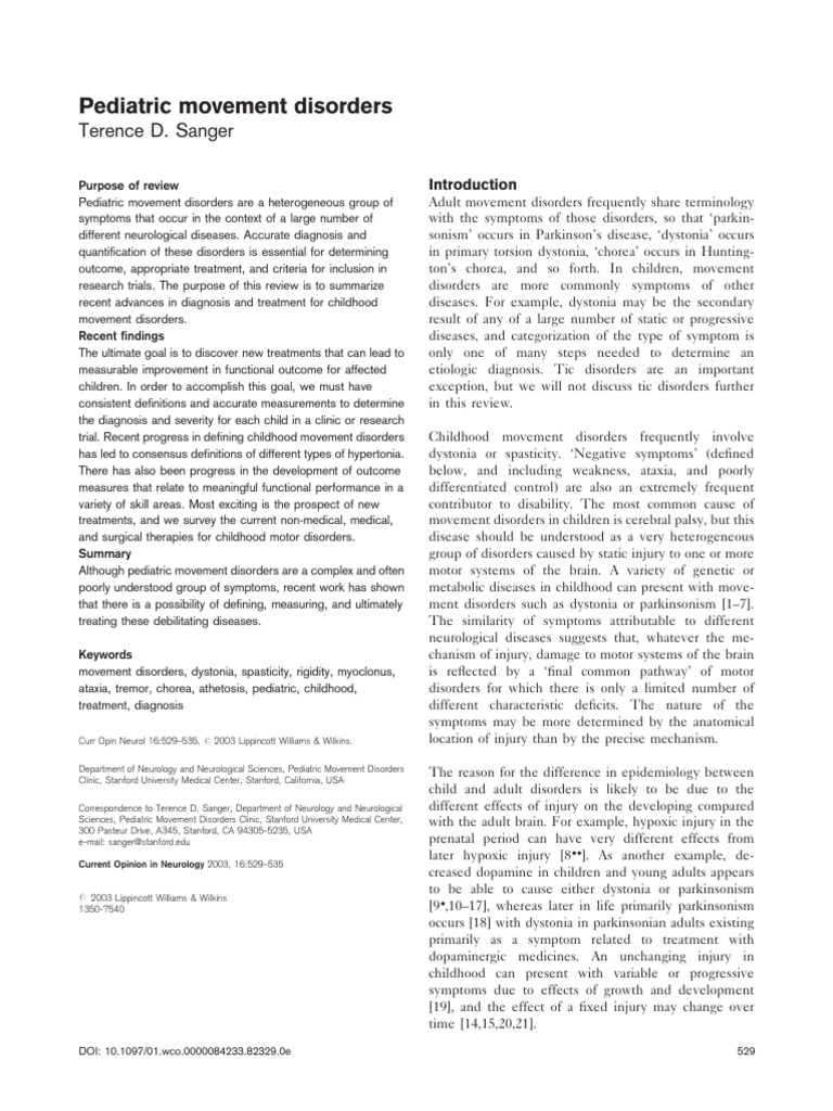 Advances in Pediatric Movement Disorders | PDF | Dystonia | Diseases ...