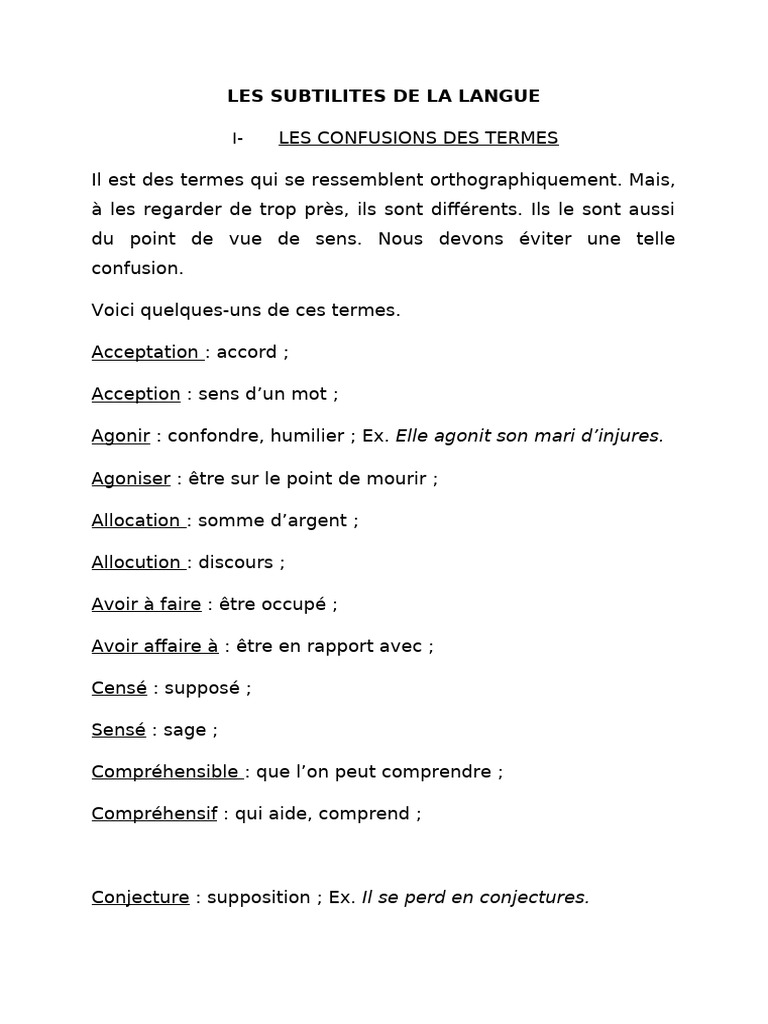 Subtilités de la langue française | PDF | Linguistique