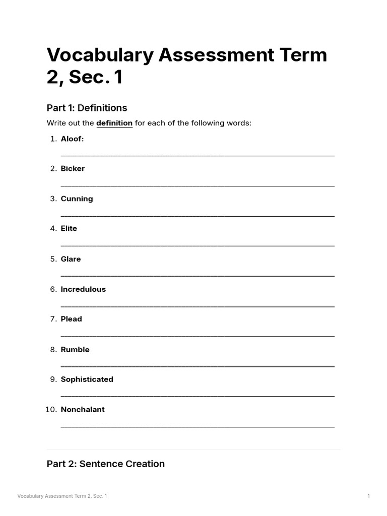 Vocabulary Assessment Term 2 Sec. 1 | PDF | Linguistics | Human ...
