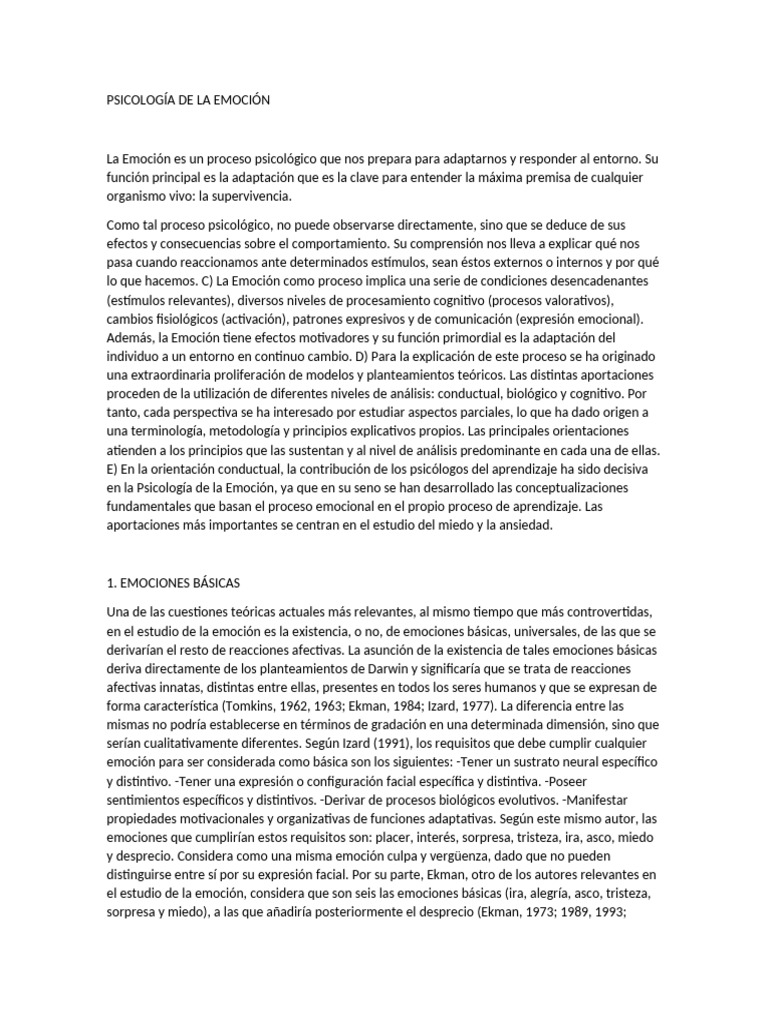 Psicología de la Emoción: Teorías y Funciones | PDF | Las emociones ...