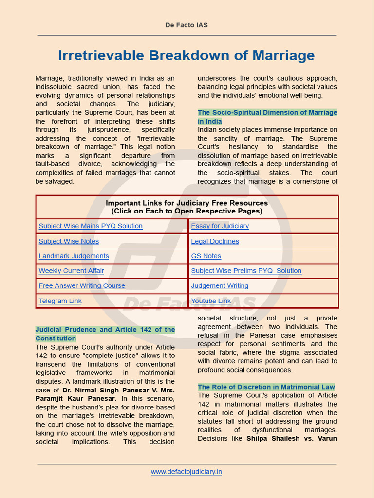 Irretrievable Breakdown of Marriage in India | PDF | Divorce | Marriage