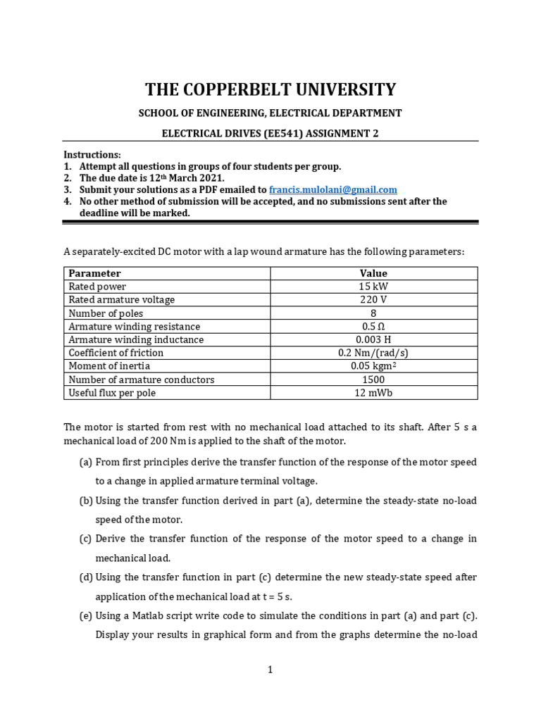EE 541 Assignment 2 2020-2021 | PDF | Electric Motor | Mechanical ...