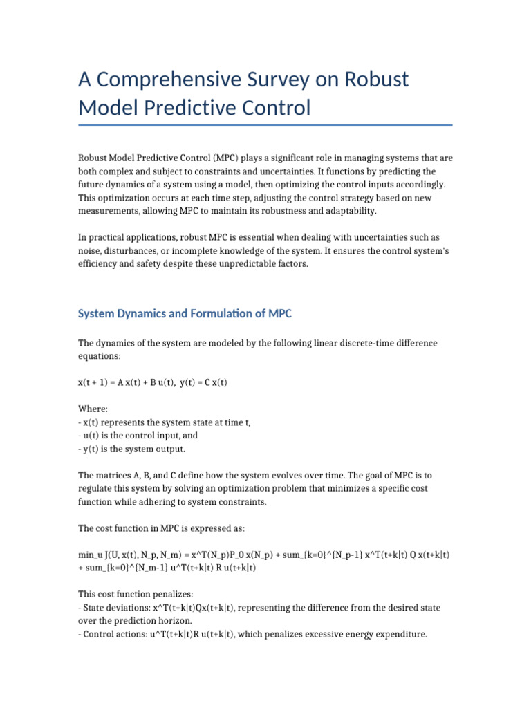 Rephrased Robust MPC Survey | PDF | Mathematical Optimization | Applied ...