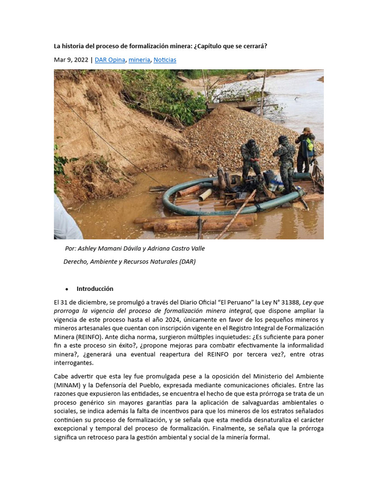 La Historia Del Proceso de Formalización Minera ACTIVIDAD 1 | PDF ...
