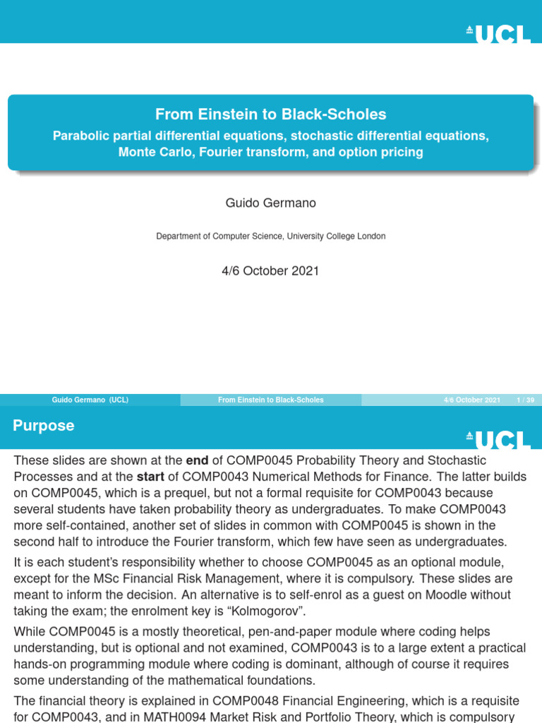 COMP0043 Slides 1.2 | PDF | Stochastic Differential Equation | Brownian ...