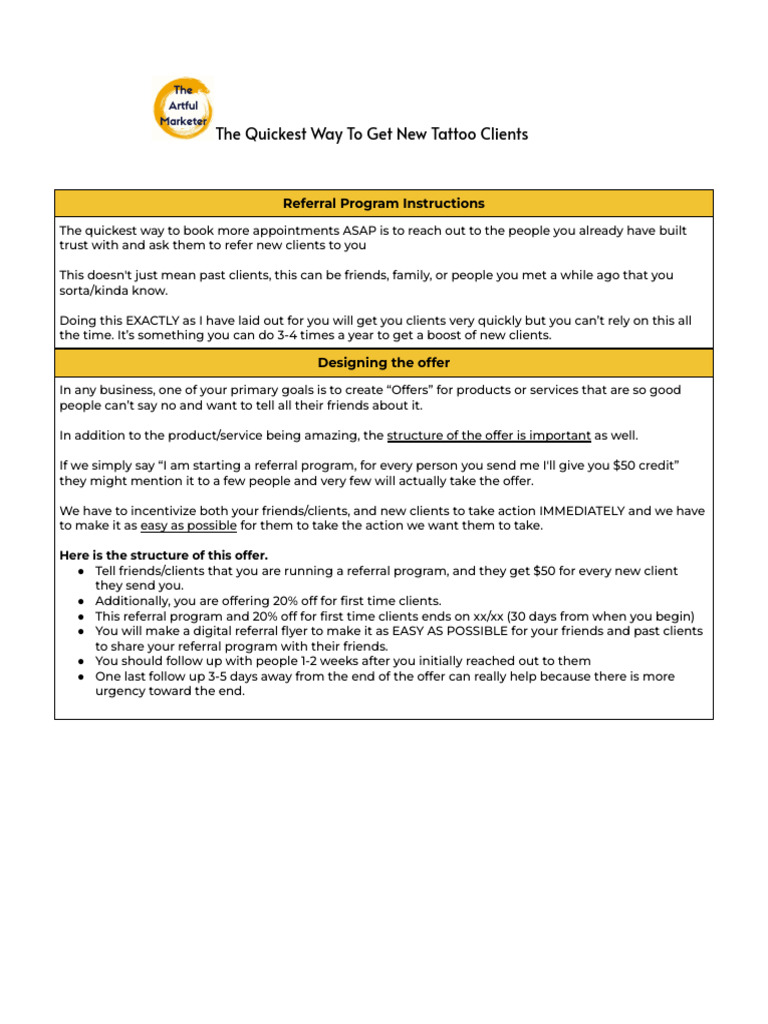 Tattoo Client Referral Program Guide | PDF