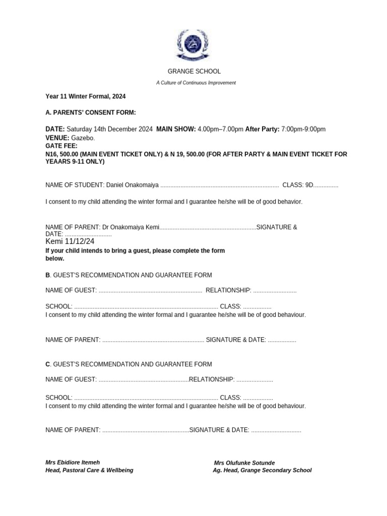 Winter Formal Consent Form | PDF