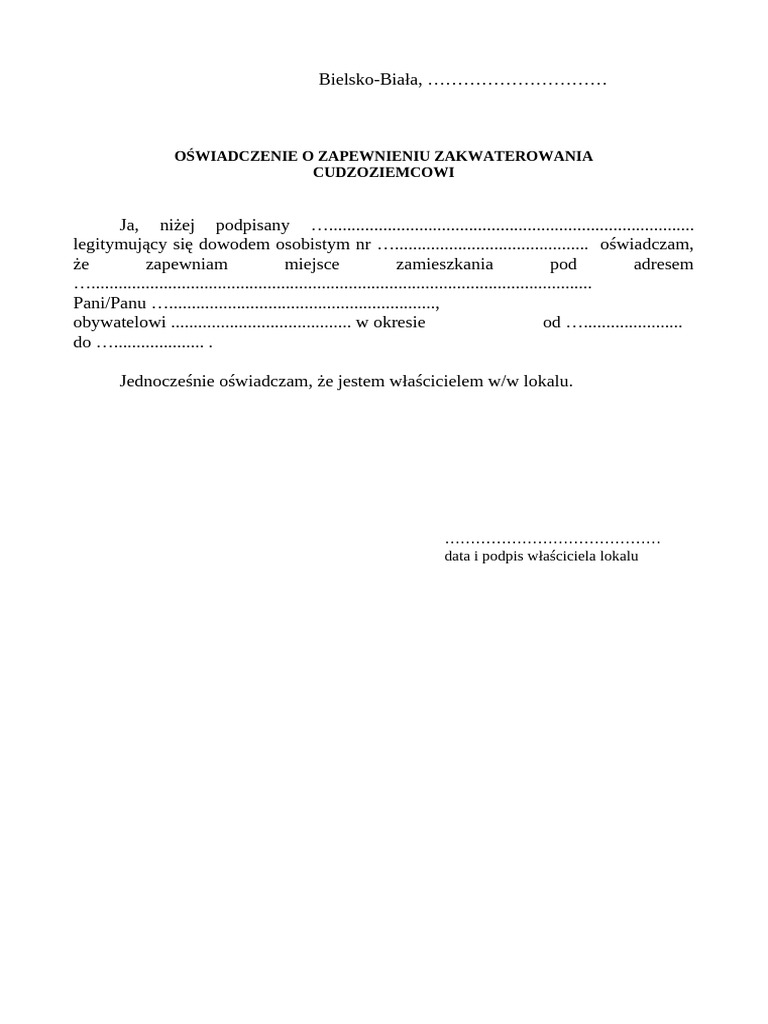 Oswiadczenie O Zapewnieniu Miejsca Zamieszkania Pdf