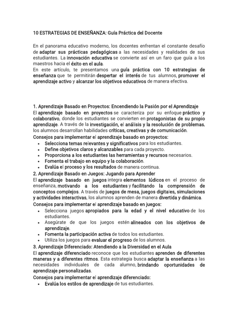 10 Estrategias de Enseñanza Efectivas | PDF | Enseñando | Aprendizaje