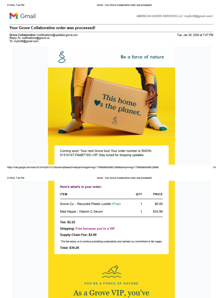 Gmail - Your Grove Collaborative Order Was Processed! 1 | PDF ...