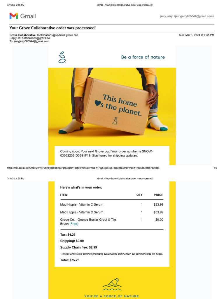 Gmail - Your Grove Collaborative Order Was Processed! 4 | PDF