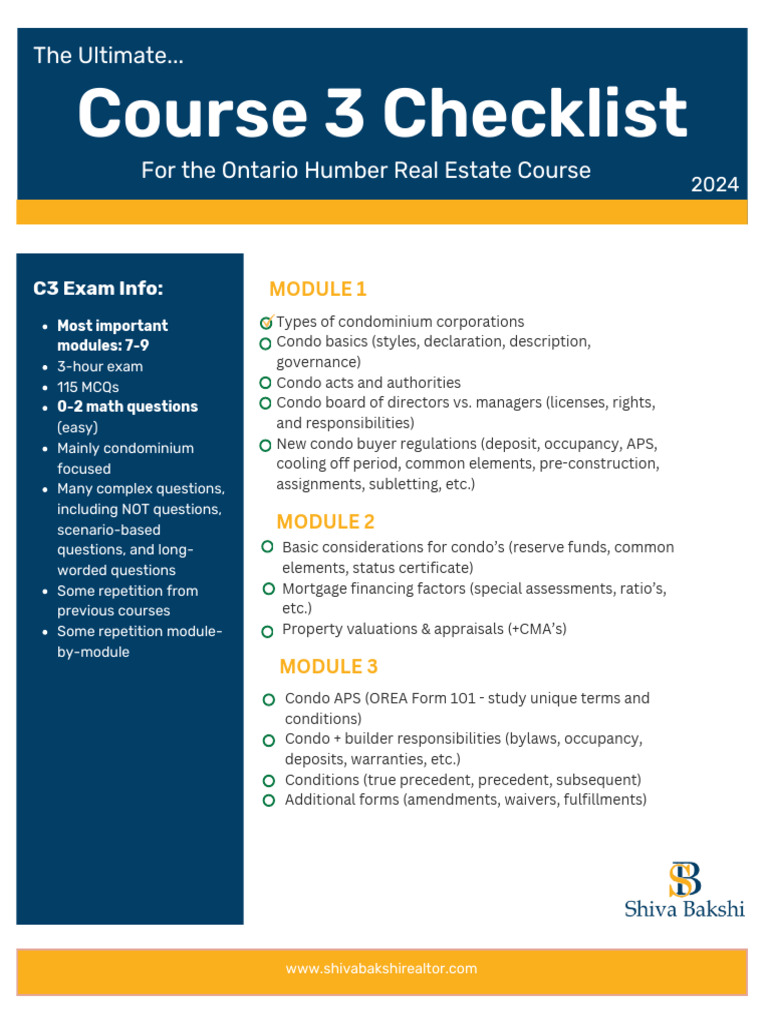 Ontario Real Estate Course Checklist | PDF | Lease | Leasehold Estate