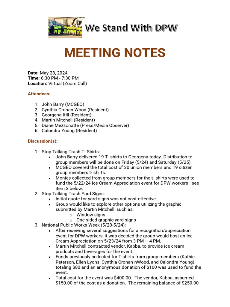 We Stand With DPW MTG Notes 052324 | PDF