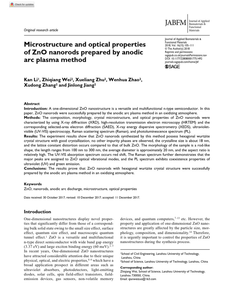 ZnO Nanorods: Synthesis and Properties | PDF | Zinc Oxide | Raman ...