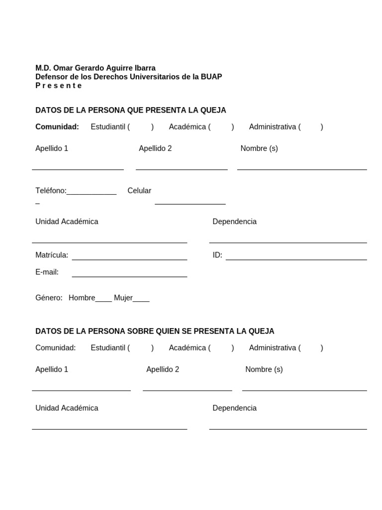 Queja ante Defensor Universitario BUAP | PDF
