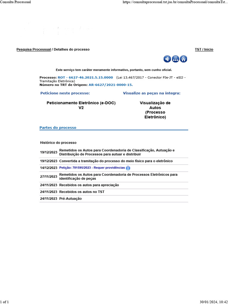 Consulta Processo TST 6627/2021 | PDF