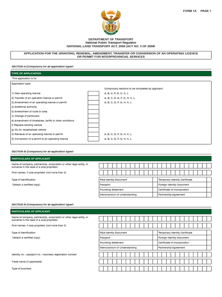 Form 1A: Operating Licence Application | PDF | Identity Document | Passport