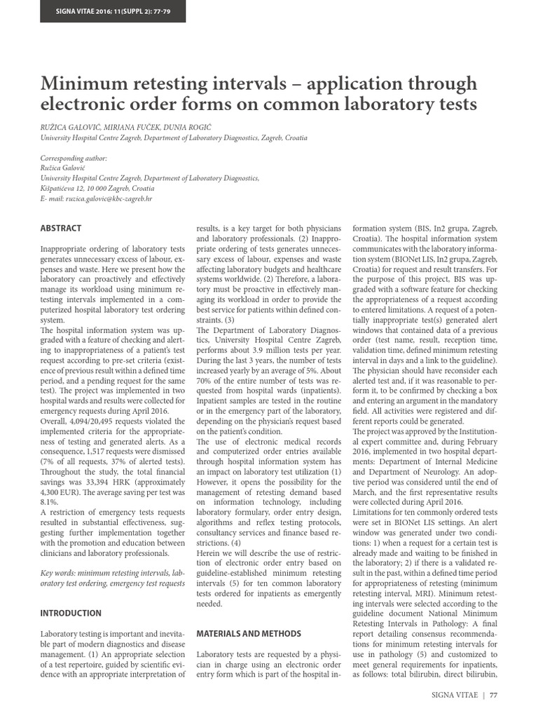 Minimum Retesting Intervals in Labs | PDF | Alanine Transaminase ...