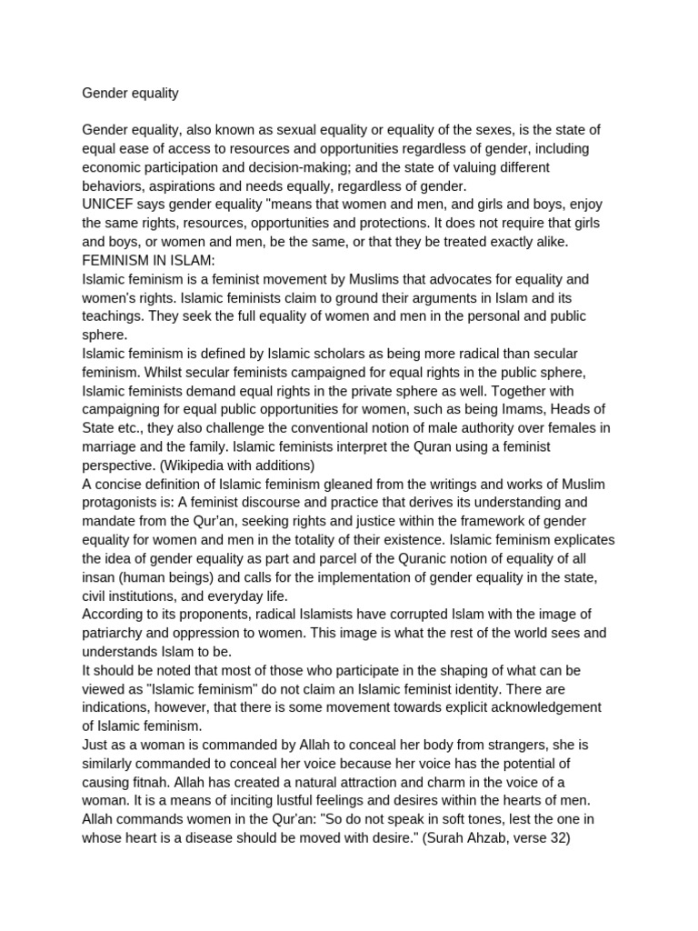 Gender Equality | PDF | Gender Studies | Feminism
