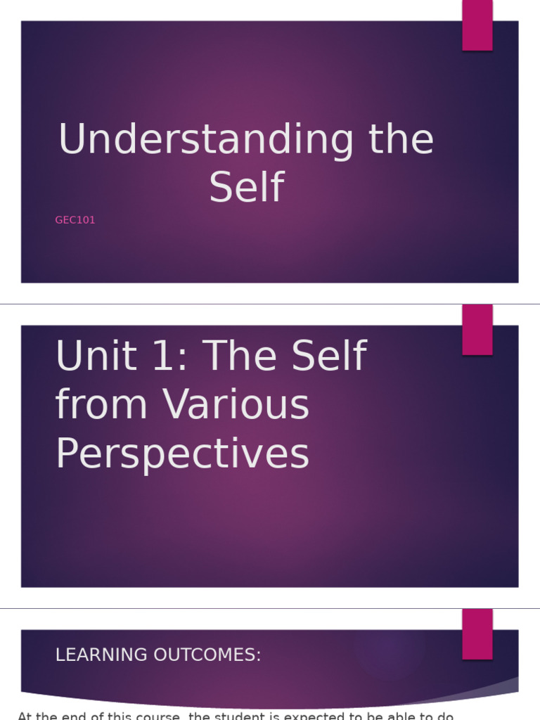 UNIT 1 The Self From Various Perspectives | PDF | Philosophy Of Self ...