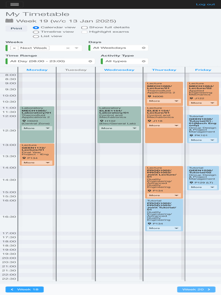 Greenwich University Timetable 2025 | PDF