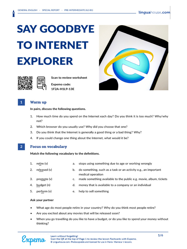 Say Goodbye To Internet Explorer British English Student A2 B1 | PDF ...