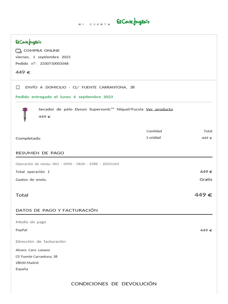 Factura Dyson | PDF