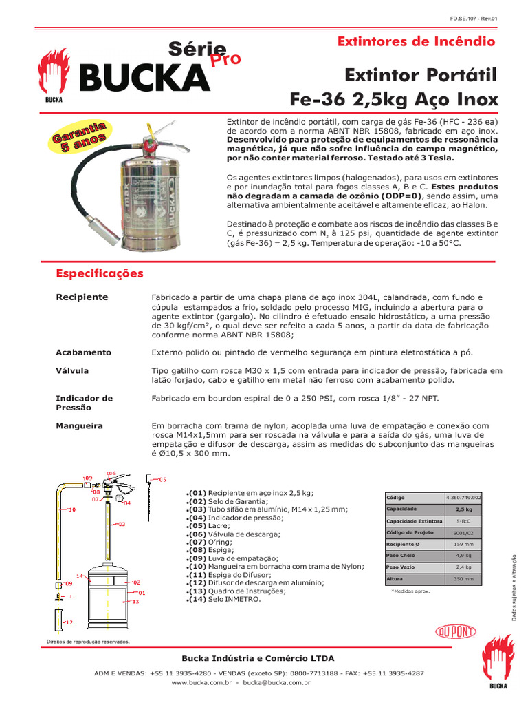 Extintor Fe-36 2,5kg Aço Inox | PDF | Materiais