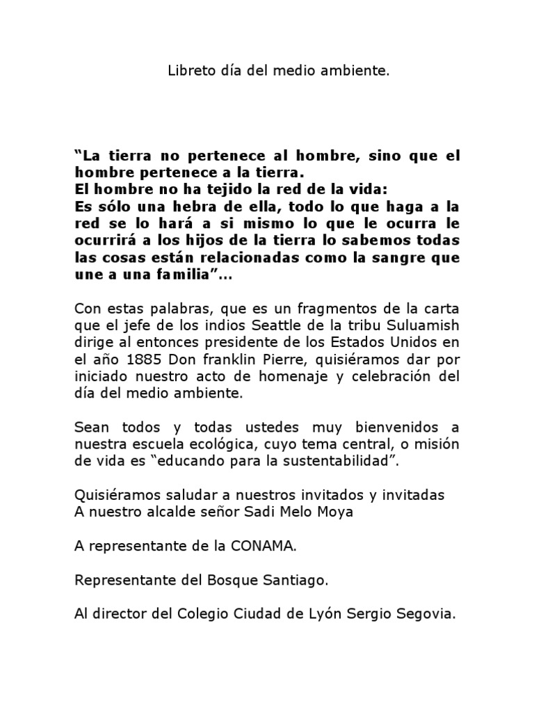Libreto Dia Del Medio Ambiente