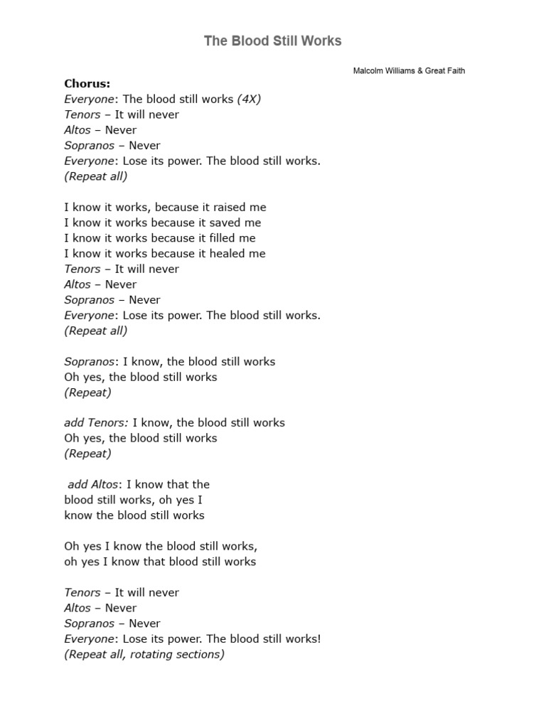 The Blood Still Works Lyrics | PDF