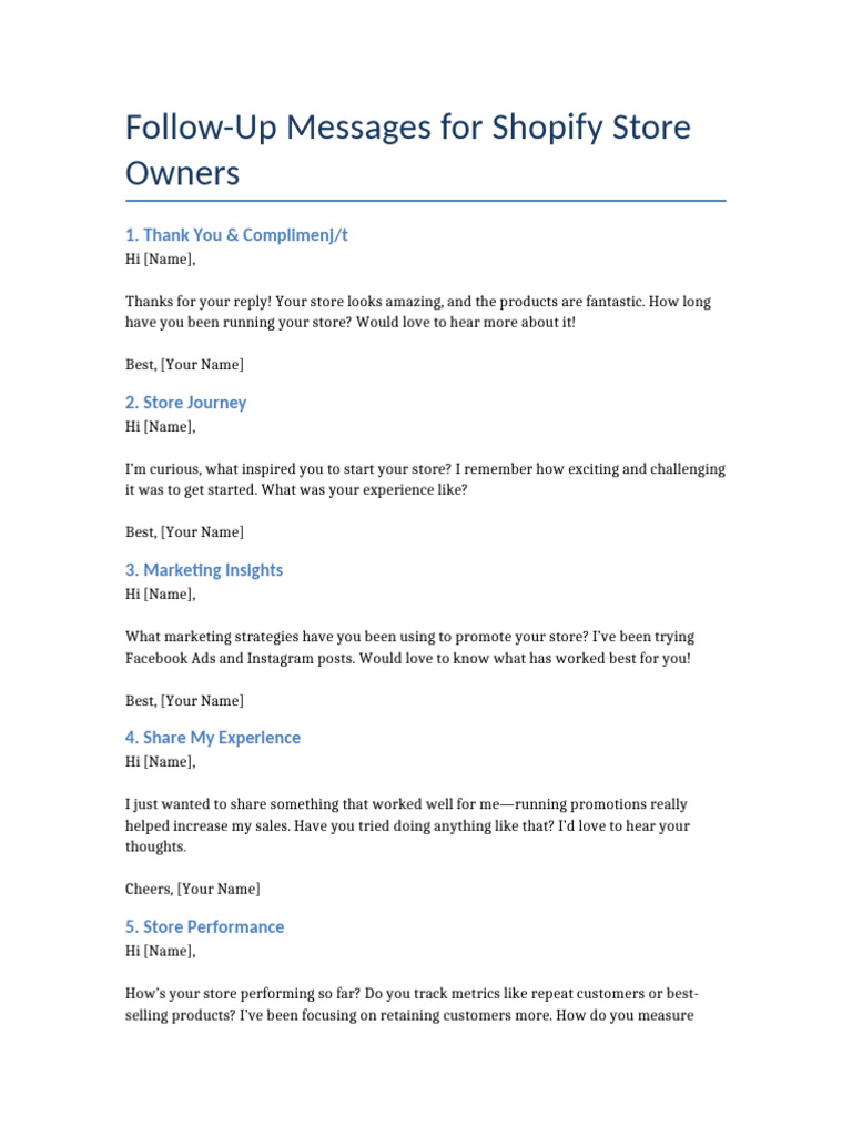 Updated Follow Up Messages For Shopify Store Owners | PDF | Marketing ...